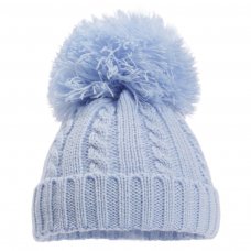 H650-B: Blue Cable Knit Hat w/Pom Poms (0-12m)
